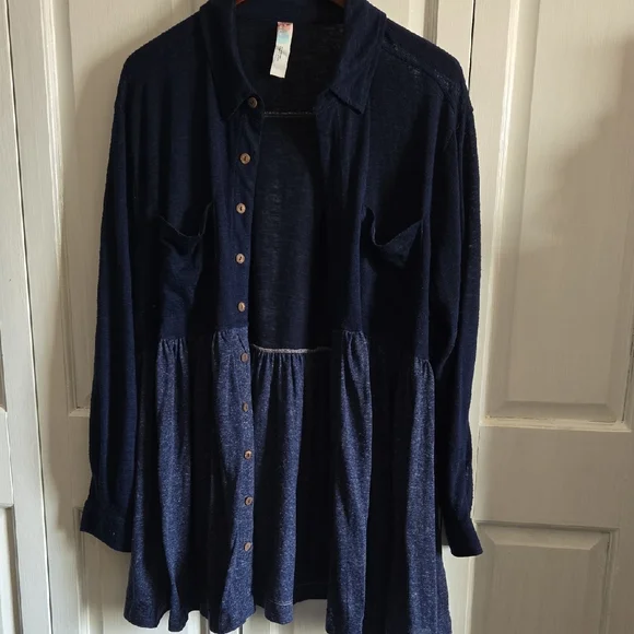 FP Beach Navy Button-Up Long Sleeve Shirt - Picture 1 of 5